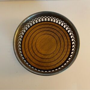 Lunt Silverplate Wooden Vintage Coaster Ornate 5 Inch Round Dish